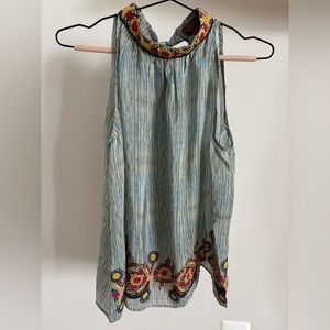 Anthropologie Bhanuni by Jyoti Halter Blouse‎ Blue Beaded Embellished Top